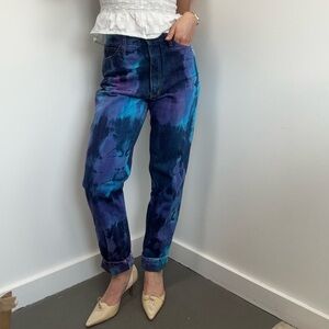 Vintage 90’s Tie Dye Blue Purple High Rise Straight Leg Jeans Size 28